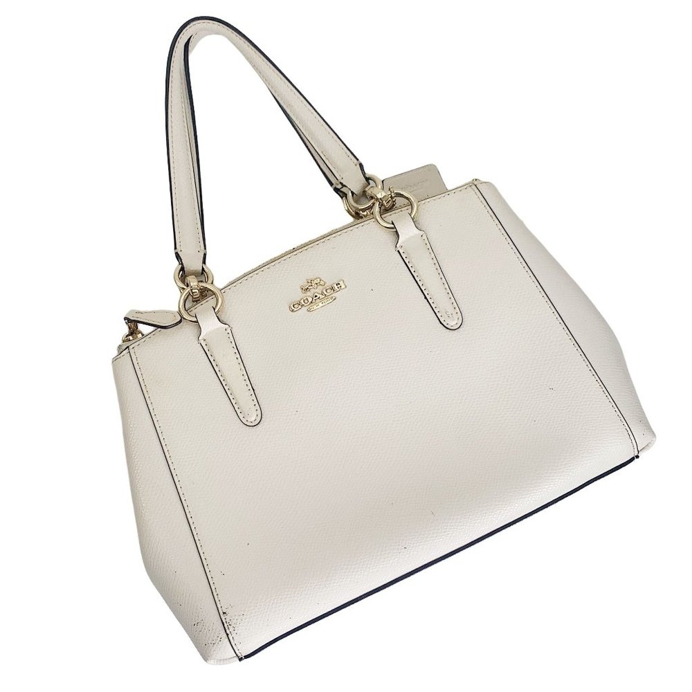 COACH Preppy White Leather Gold Hardware Triple Pocket Zipper Bag Purse Expand